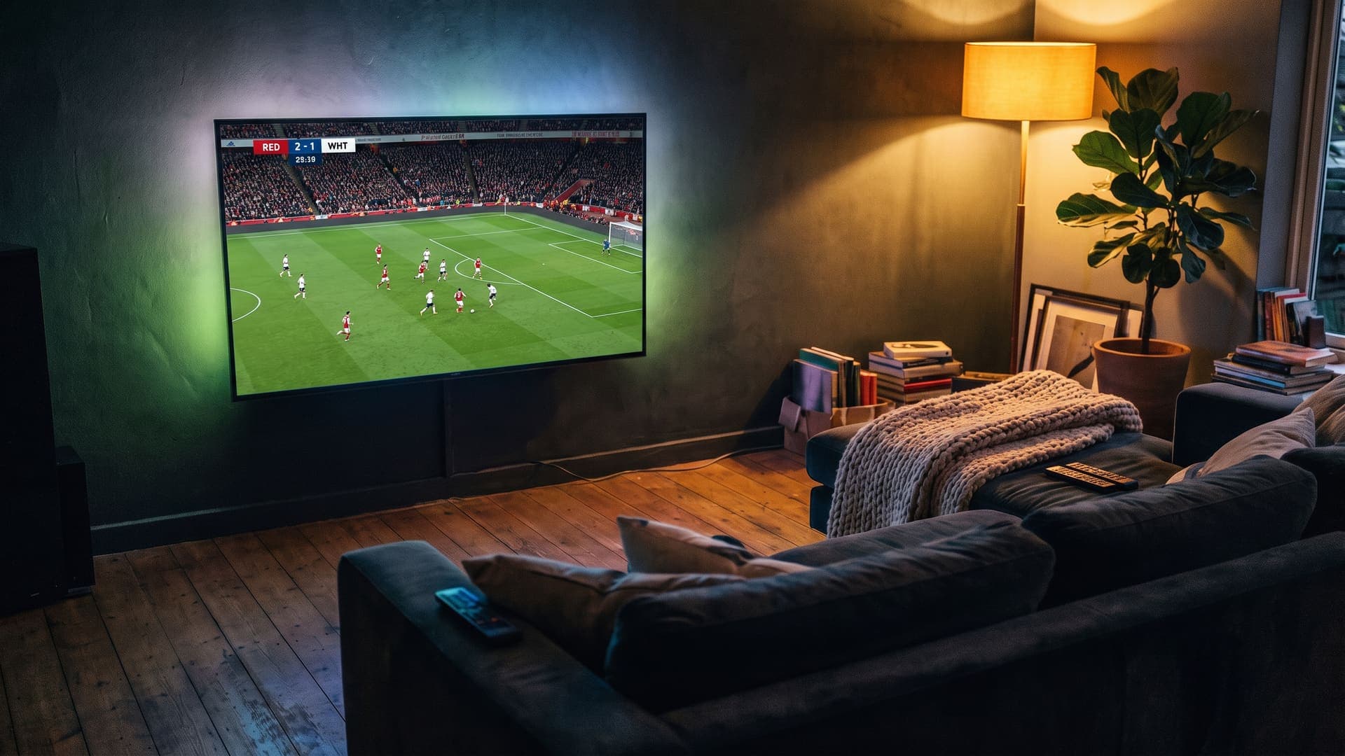 Living room at night with the television on